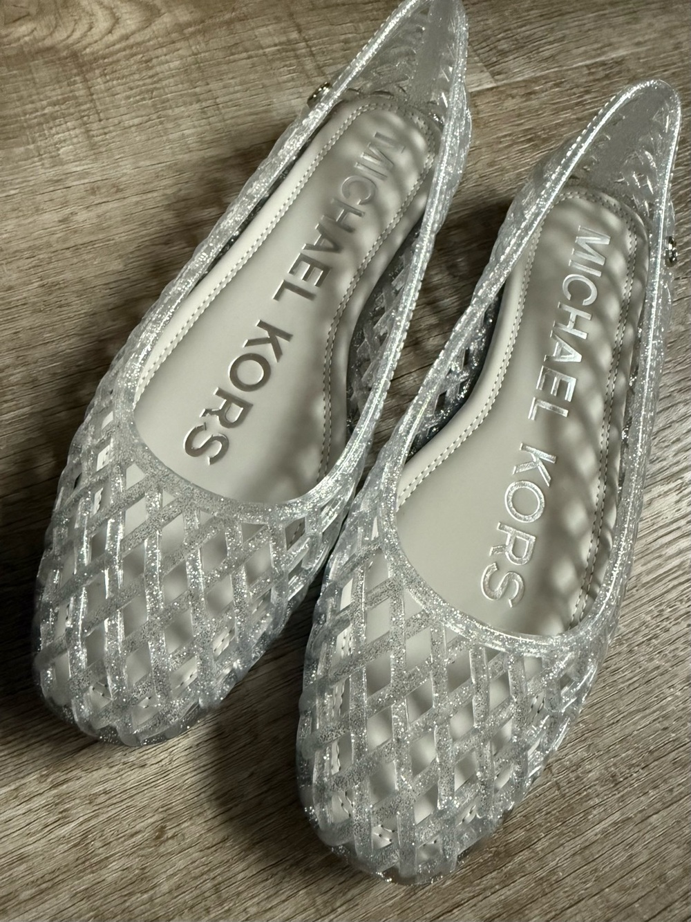 Michael Kors Silver Glitter Pixie Jelly Flats